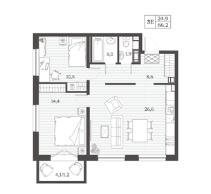 Квартира 66,2 м², 2-комнатная - изображение 1