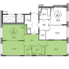 Квартира 58,9 м², 2-комнатная - изображение 2
