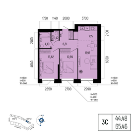 Квартира 65,5 м², 3-комнатная - изображение 1