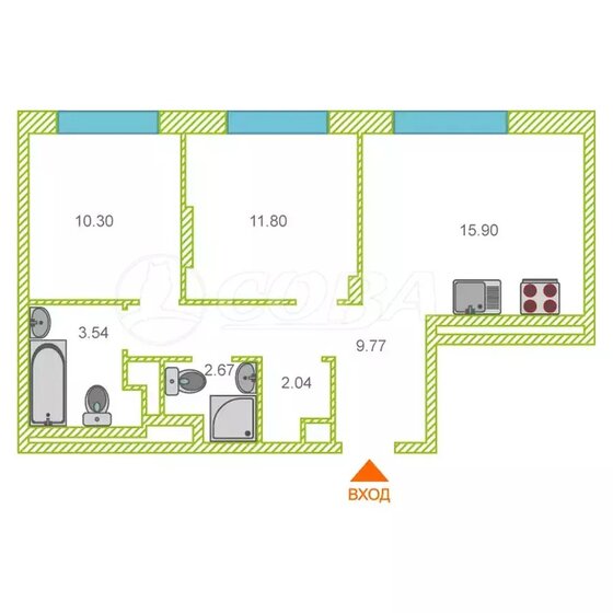 52 м², 2-комнатная квартира 7 500 000 ₽ - изображение 43