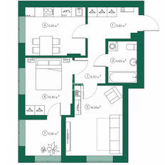 Квартира 53,4 м², 2-комнатная - изображение 1