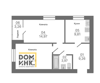 Квартира 55,1 м², 1-комнатная - изображение 1