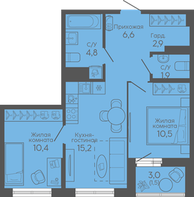 Квартира 53,8 м², 2-комнатная - изображение 1