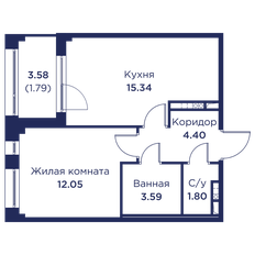 Квартира 39 м², 1-комнатная - изображение 3