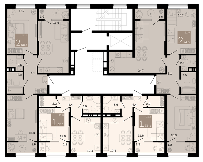 44 м², 1-комнатная квартира 6 980 000 ₽ - изображение 85