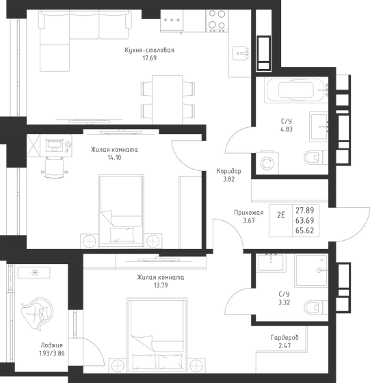 61,9 м², 2-комнатная квартира 15 079 030 ₽ - изображение 51