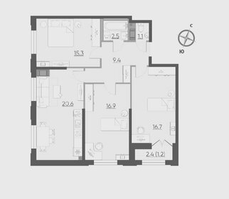 Квартира 82,6 м², 3-комнатные - изображение 1