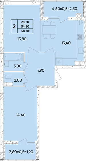 58,7 м², 2-комнатная квартира 6 867 900 ₽ - изображение 16