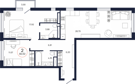 79,5 м², 2-комнатная квартира 9 818 000 ₽ - изображение 30