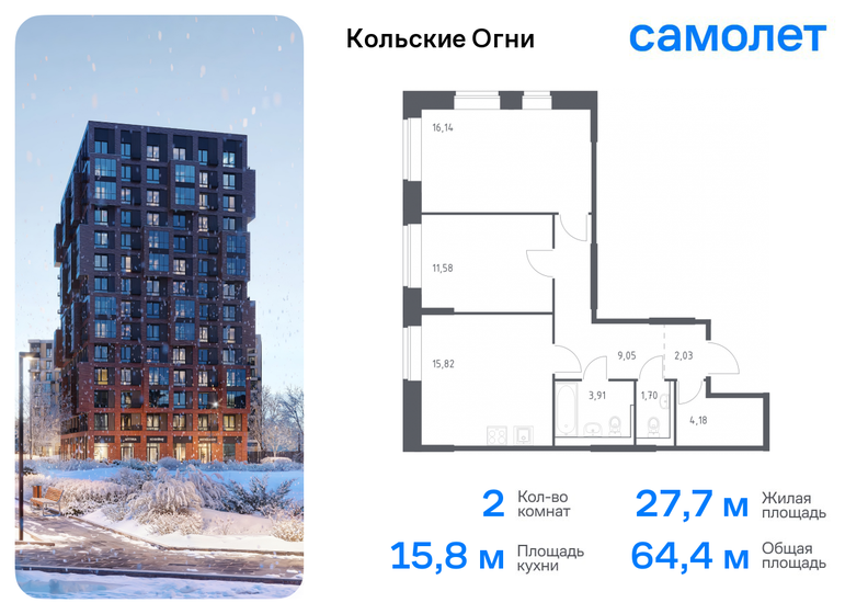 64 м², 2-комнатная квартира 10 504 809 ₽ - изображение 6