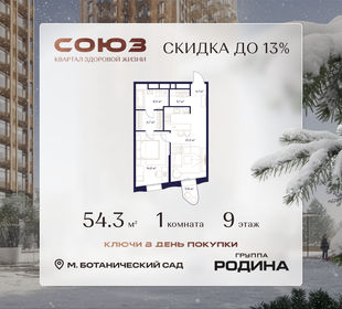 Квартира 54,3 м², 1-комнатная - изображение 1