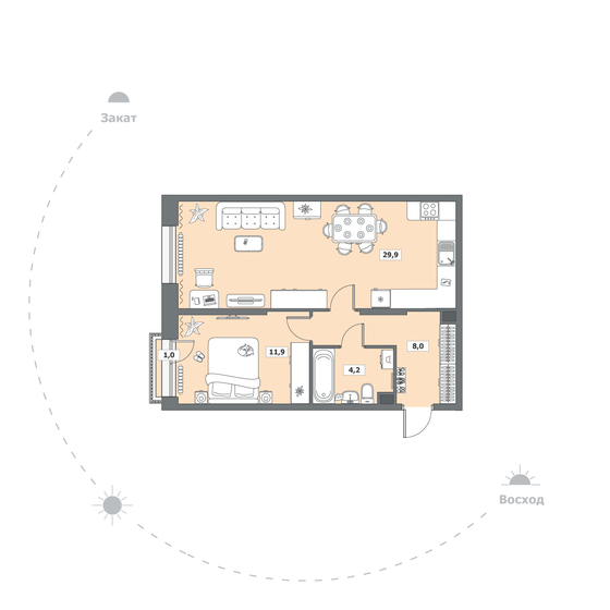55 м², 1-комнатная квартира 6 327 860 ₽ - изображение 1