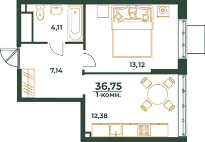 Квартира 36,8 м², 1-комнатная - изображение 1