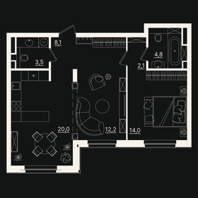Квартира 64,6 м², 2-комнатная - изображение 1