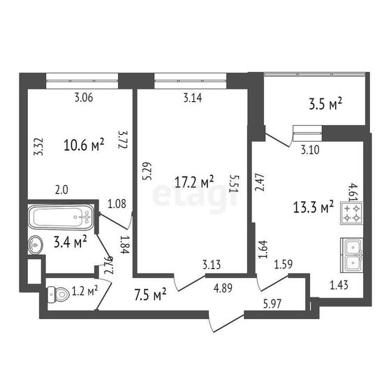 53,2 м², 2-комнатная квартира 16 500 000 ₽ - изображение 24