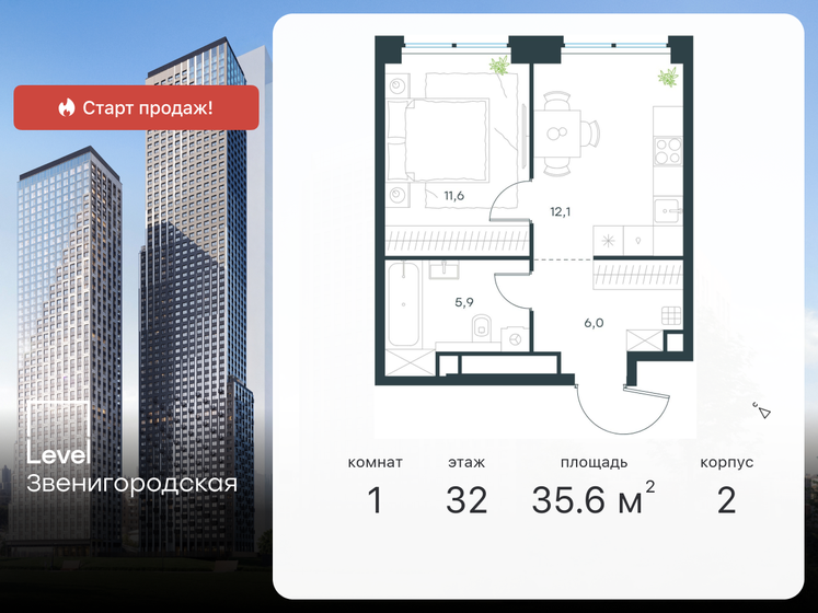 35,6 м², 1-комнатная квартира 15 632 771 ₽ - изображение 23