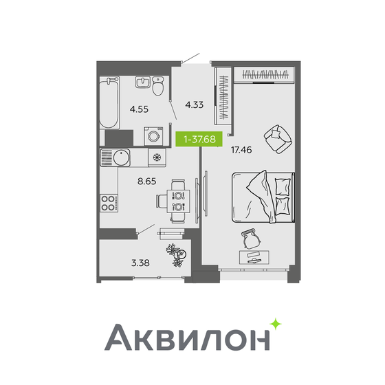 34,8 м², 2-комнатная квартира 6 100 000 ₽ - изображение 96