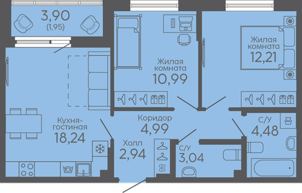 58,2 м², 2-комнатная квартира 5 740 000 ₽ - изображение 19