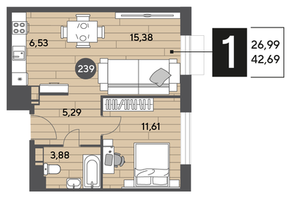 43 м², 1-комнатная квартира 7 350 000 ₽ - изображение 16