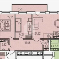 Квартира 74,8 м², 3-комнатная - изображение 2