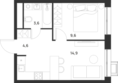 Квартира 32,7 м², 1-комнатная - изображение 1