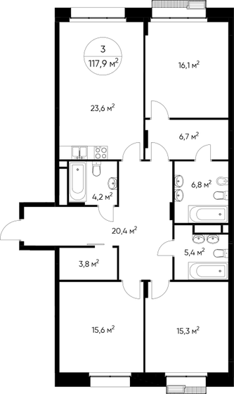 117,9 м², 3-комнатная квартира 29 202 450 ₽ - изображение 34