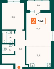 Квартира 49,5 м², 2-комнатная - изображение 3