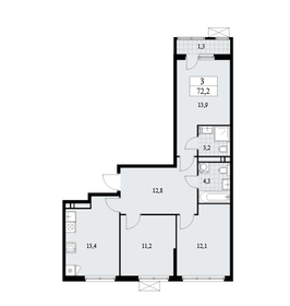 Квартира 72,2 м², 3-комнатная - изображение 1