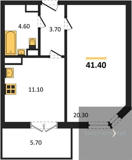 41,4 м², 1-комнатная квартира 3 825 291 ₽ - изображение 1