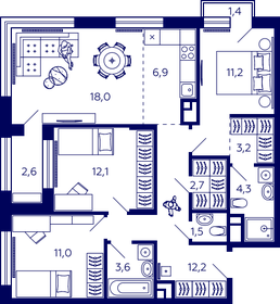 73 м², 3-комнатная квартира 14 300 000 ₽ - изображение 70