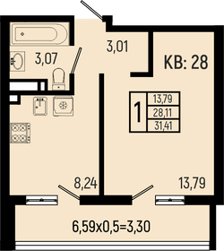 Квартира 31,4 м², 1-комнатная - изображение 1