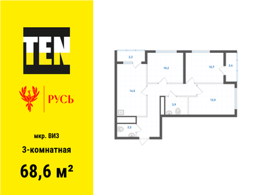 Квартира 68,6 м², 3-комнатная - изображение 1