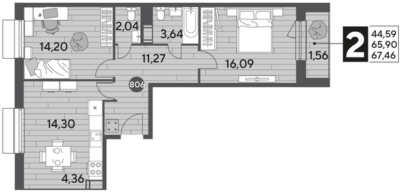 64 м², 3-комнатная квартира 9 950 000 ₽ - изображение 66