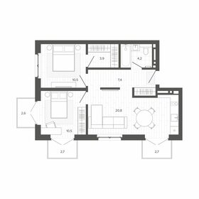 Квартира 59,7 м², 3-комнатная - изображение 1