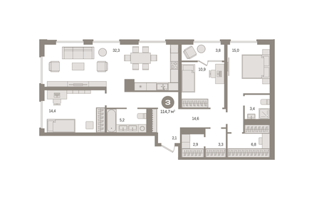 115 м², 3-комнатная квартира 19 390 000 ₽ - изображение 11