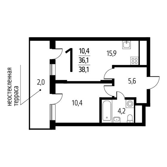 38,1 м², 1-комнатная квартира 10 081 260 ₽ - изображение 1