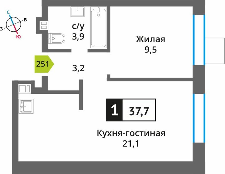 37,7 м², 1-комнатная квартира 7 163 000 ₽ - изображение 1