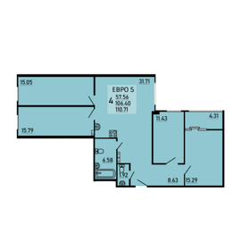 Квартира 110,7 м², 4-комнатная - изображение 1
