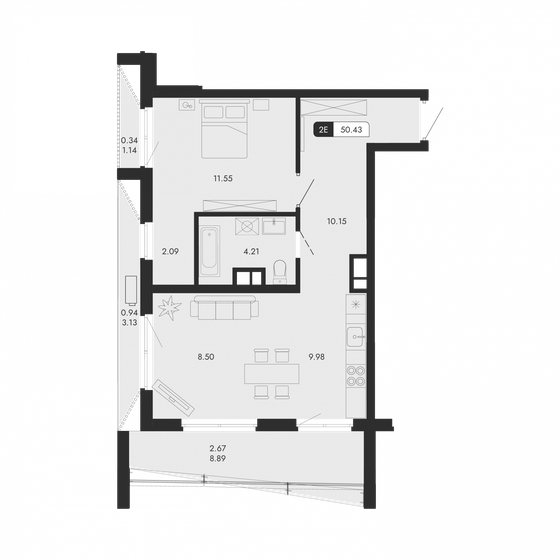 50,4 м², 2-комнатная квартира 14 997 606 ₽ - изображение 1