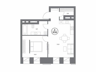 Квартира 57,1 м², 1-комнатные - изображение 1