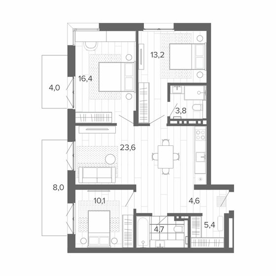 85,4 м², 4-комнатная квартира 14 743 000 ₽ - изображение 1