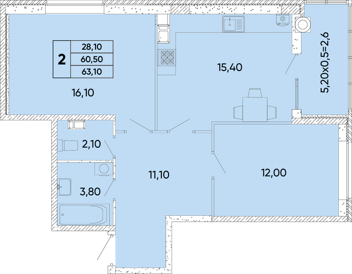 63,1 м², 2-комнатная квартира 6 915 760 ₽ - изображение 8