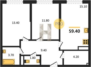 Квартира 59,4 м², 2-комнатная - изображение 1