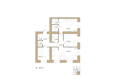 Квартира 88,7 м², 3-комнатная - изображение 1