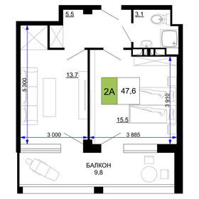 Квартира 47,6 м², 2-комнатные - изображение 1