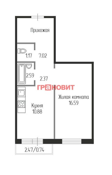 41 м², 1-комнатная квартира 3 100 000 ₽ - изображение 1