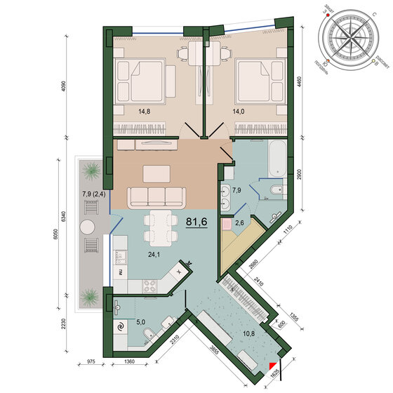 90,7 м², 2-комнатная квартира 13 151 500 ₽ - изображение 1