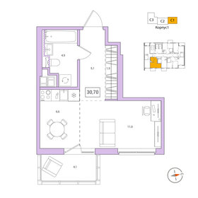 40,1 м², 1-комнатная квартира 3 380 000 ₽ - изображение 1