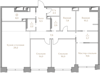 Квартира 124,1 м², 3-комнатная - изображение 1