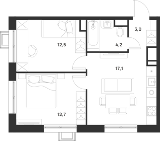 Квартира 49,5 м², 2-комнатная - изображение 1